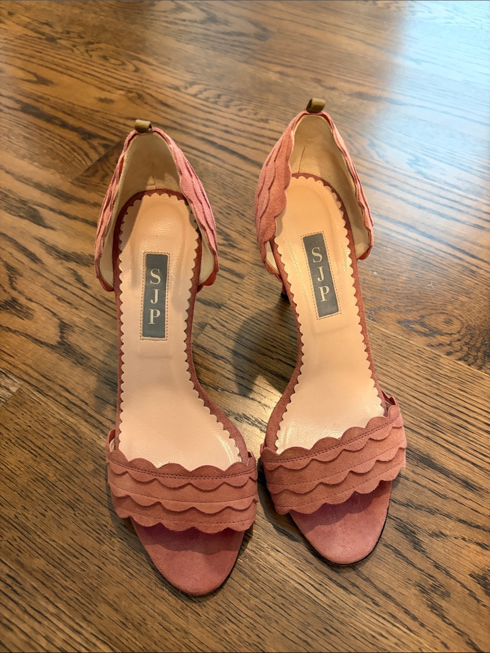 SJP by Sarah Jessica Parker Rosewood Scalloped Suede Open-Toe Heels